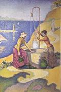 Paul Signac Women at the Well (Young Provencal Women at the Well) (mk06) oil painting on canvas